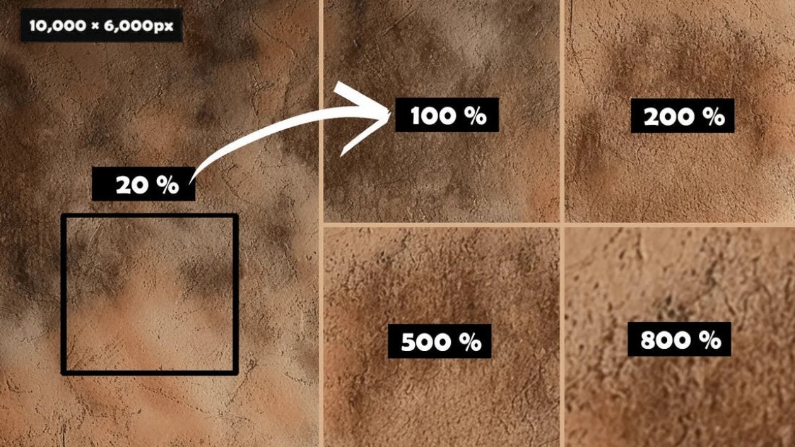 Backdrop detail at 20%, 100%, 200%, 500% and 800% zoom