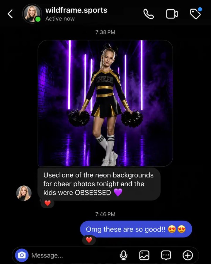 Instagram message about neon backdrops